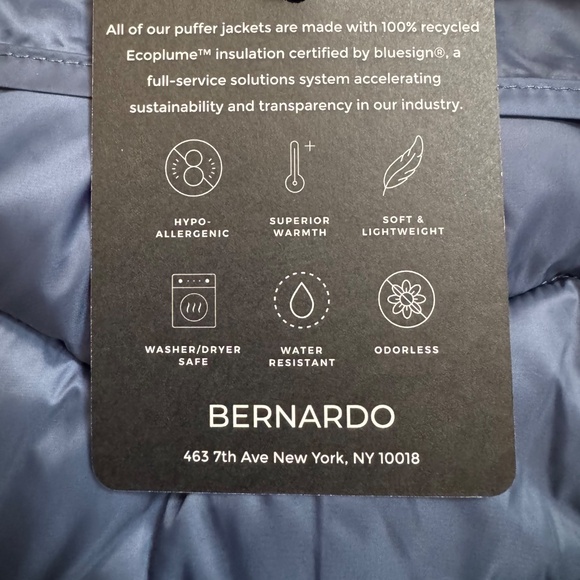 BERNARDO EcoPlume Hooded Walker Double Zip Bib Coat Jacket Smoke Blue Large - Picture 7 of 10